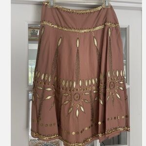 Temperley London - Embellished Dusty Rose Midi Skirt - Gold Sequin & Leather